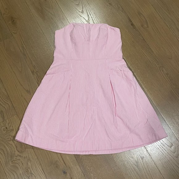 Lily Pulitzer Blossom Seersucker Strapless Mini Dress Pink & White Size 14 - Picture 14 of 15